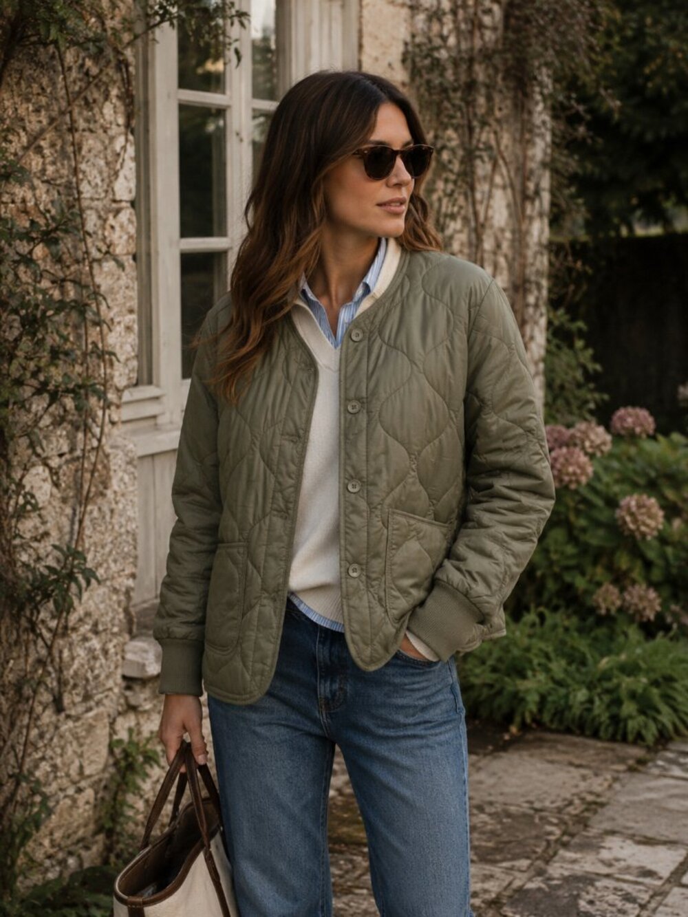 HUME Olive Green Quilted Chore Jacket English Countryside Barn Coat Preppy M